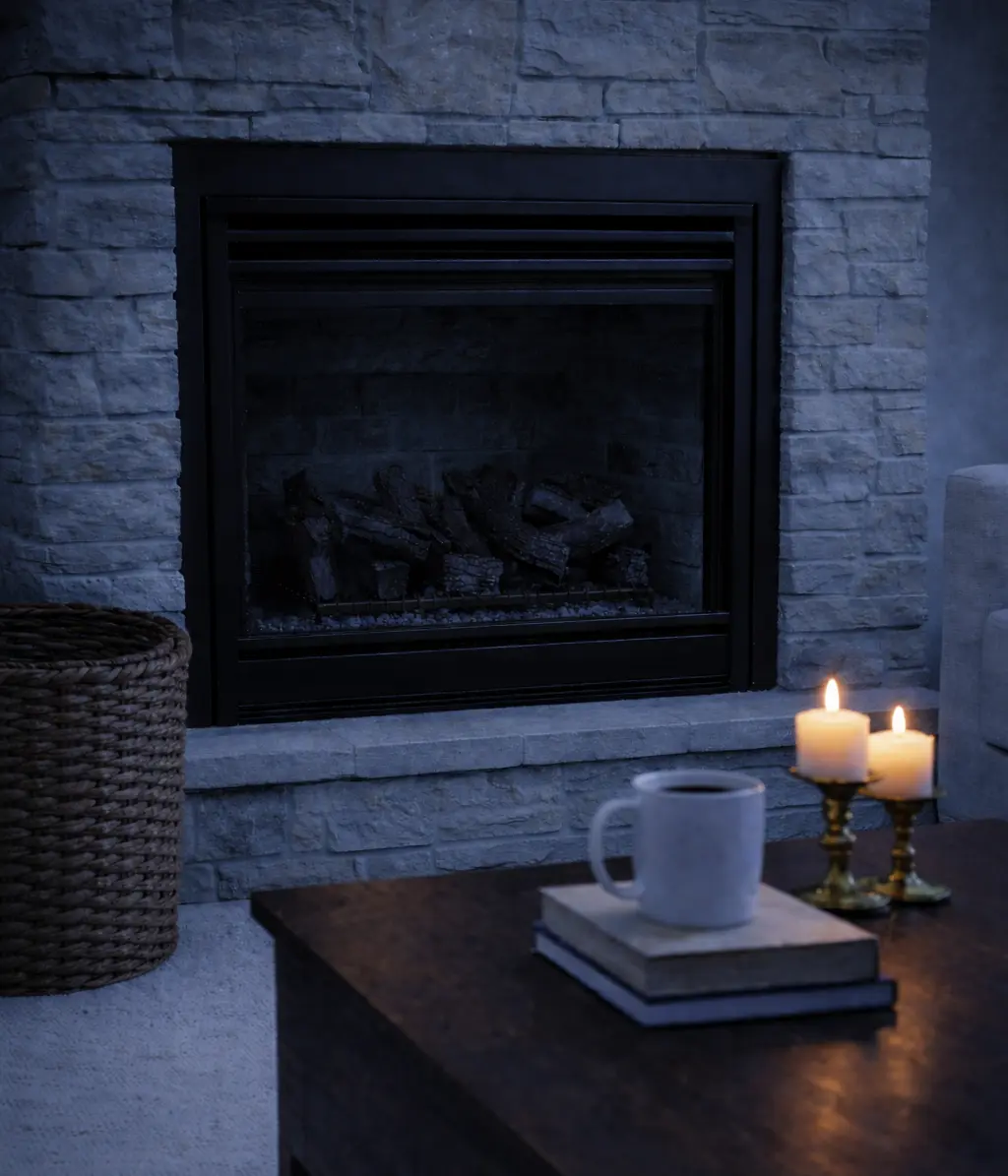 fireplace scene with coffee