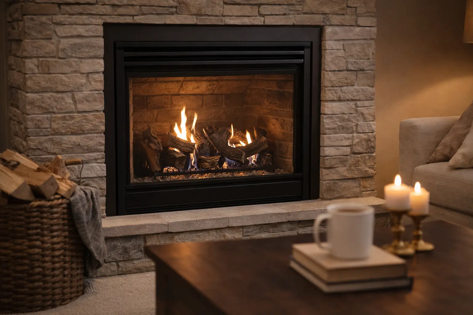 Cozy gas fireplace